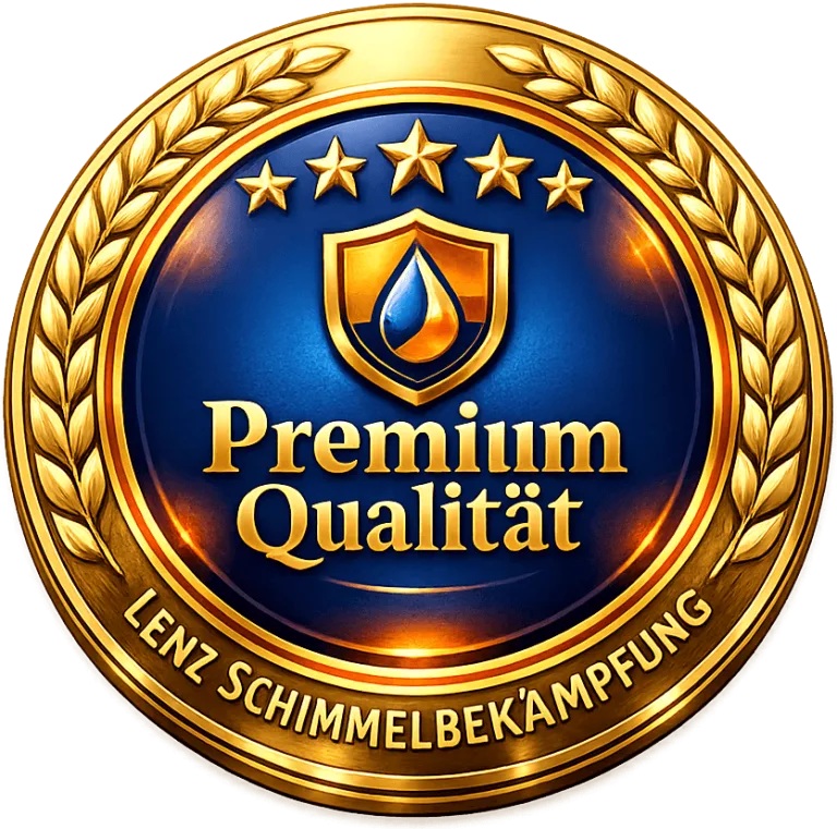 Premium Qualitäts-Zertifikat für Lenz Schimmelbekämpfung in 3D-Optik.